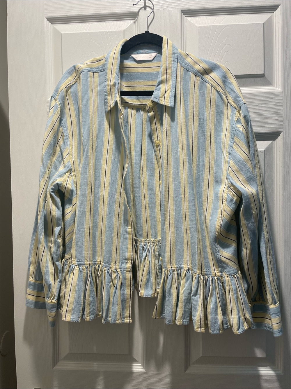 LC Lauren Conrad Light Blue & Pale Yellow Striped Shirt